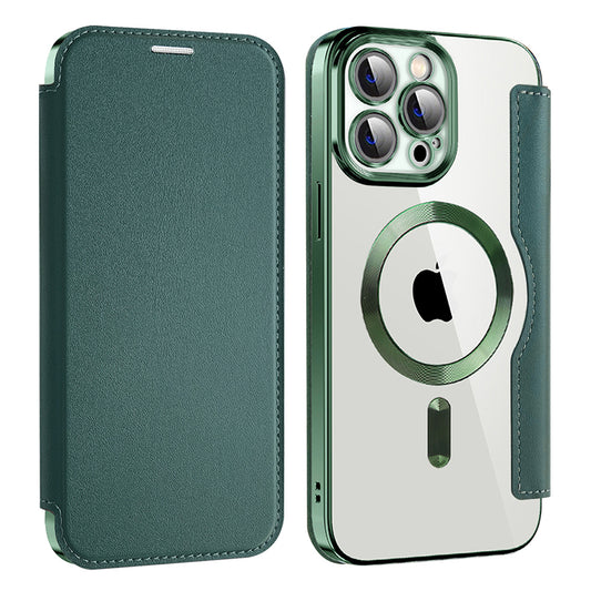 MagSafe Case for Apple iPhone 13 Pro, Techsuit, SmartMag Book, Green