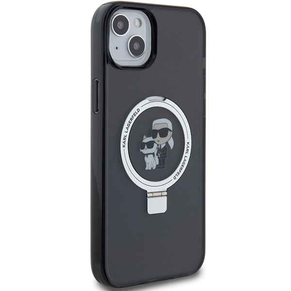 MagSafe Case for Apple iPhone 14, Karl Lagerfeld, Ring Stand Karl & Choupette, Black