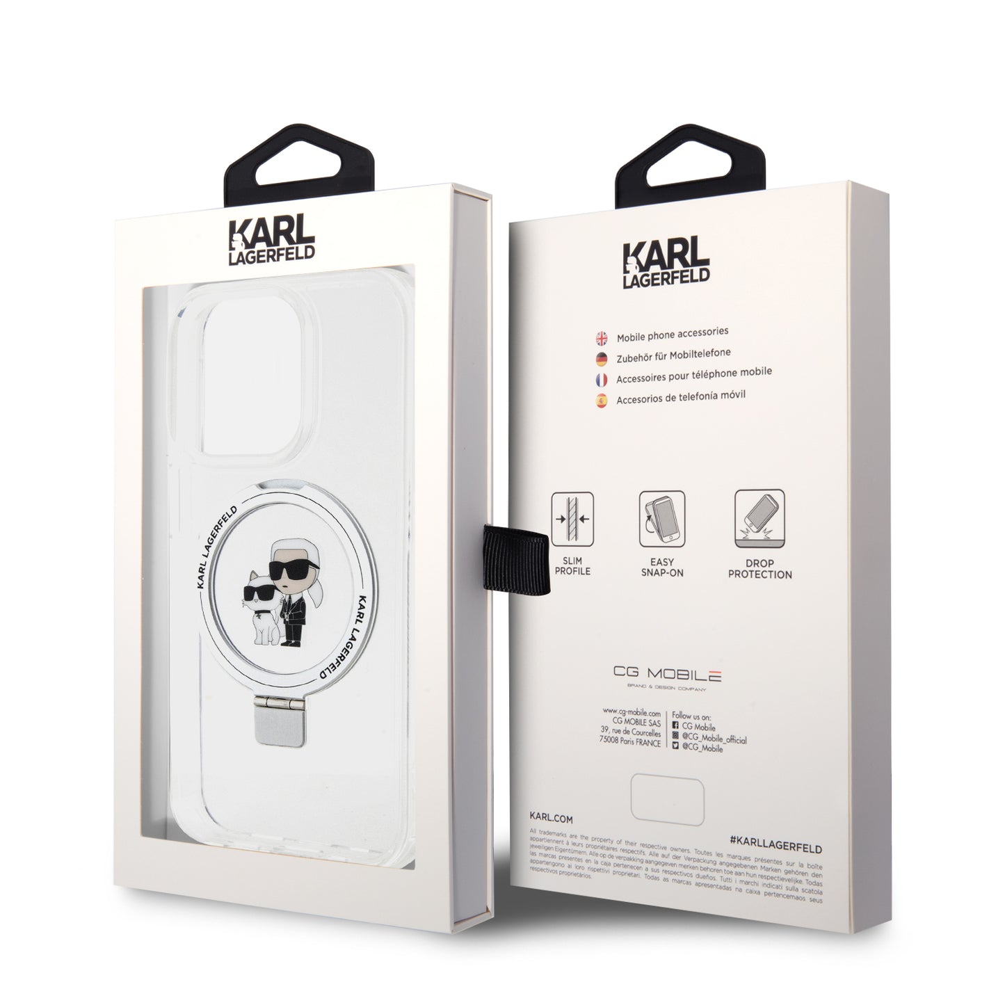 MagSafe Case for Apple iPhone 14 Pro, Karl Lagerfeld, Ring Stand Karl & Choupette, White