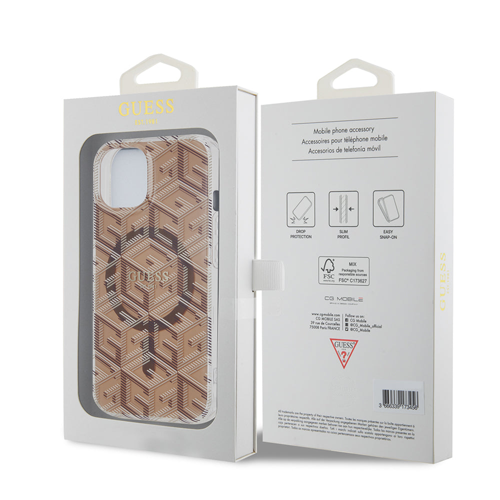 MagSafe Case for Apple iPhone 15, Guess, IML Gcube, Brown