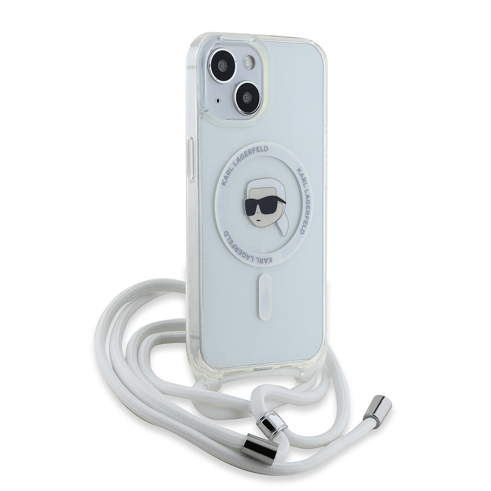 MagSafe Case for Apple iPhone 15, Karl Lagerfeld, IML Crossbody Karl's Head, Transparent