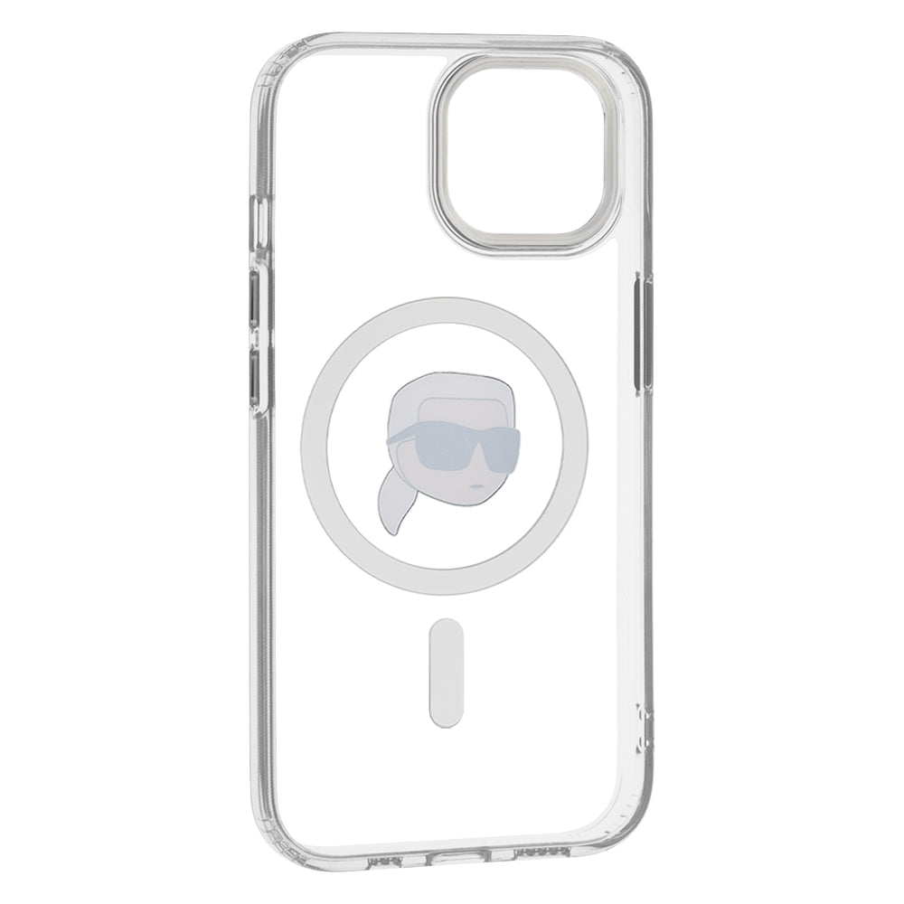 MagSafe Case for Apple iPhone 15, Karl Lagerfeld, IML Metal Karl's Head, White