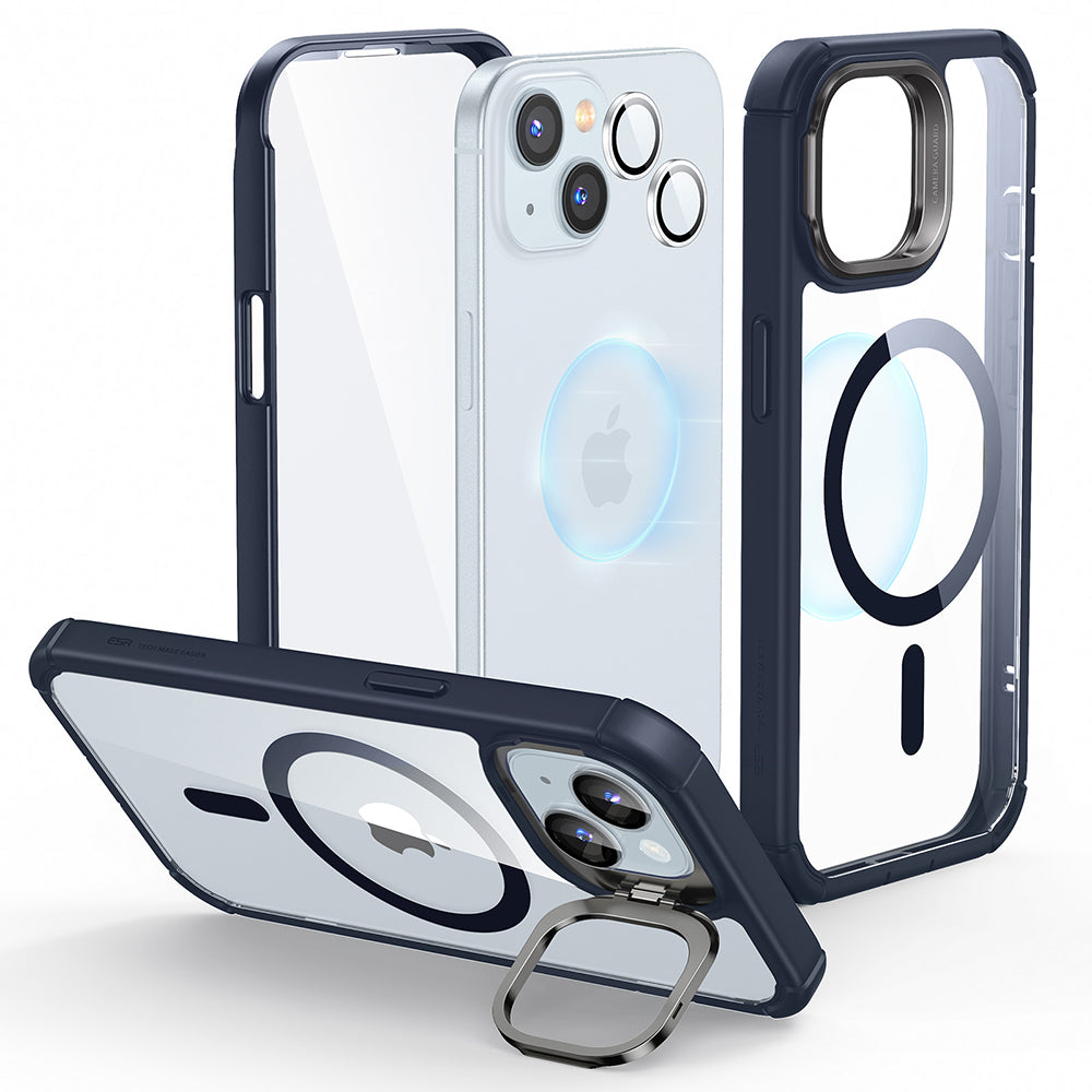 MagSafe Case for Apple iPhone 15 Plus, ESR, Armor Tough Kickstand, Navy Transparent