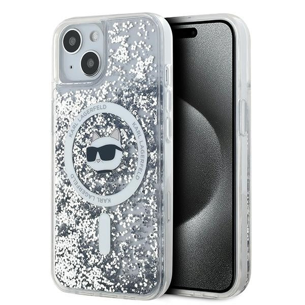 MagSafe Case for Apple iPhone 15 Plus, Karl Lagerfeld, Liquid Glitter Choupette's Head, Transparent