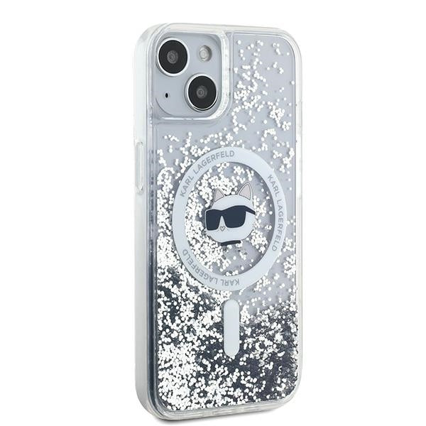 MagSafe Case for Apple iPhone 15 Plus, Karl Lagerfeld, Liquid Glitter Choupette's Head, Transparent
