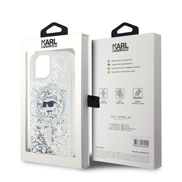 MagSafe Case for Apple iPhone 15 Plus, Karl Lagerfeld, Liquid Glitter Choupette's Head, Transparent