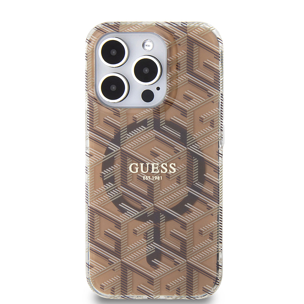 MagSafe Case for Apple iPhone 15 Pro, Guess, IML Gcube, Brown