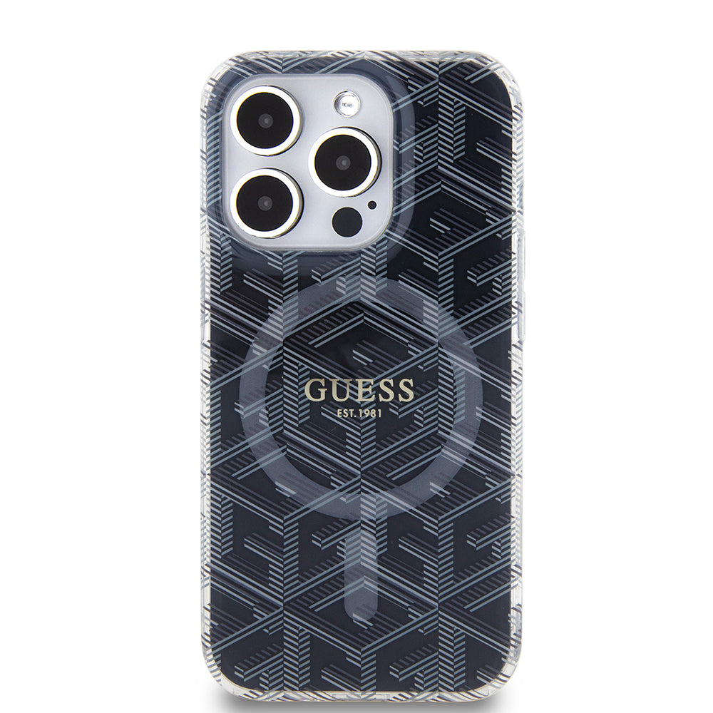 MagSafe Case for Apple iPhone 15 Pro, Guess, IML Gcube, Black