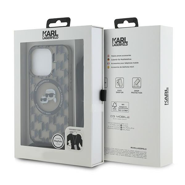 MagSafe Case for Apple iPhone 15 Pro, Karl Lagerfeld, IML Crossbody Monogram Karl & Choupette's Heads, Black