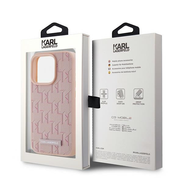MagSafe Case for Apple iPhone 15 Pro, Karl Lagerfeld, Monogram Metal Logo, Pink