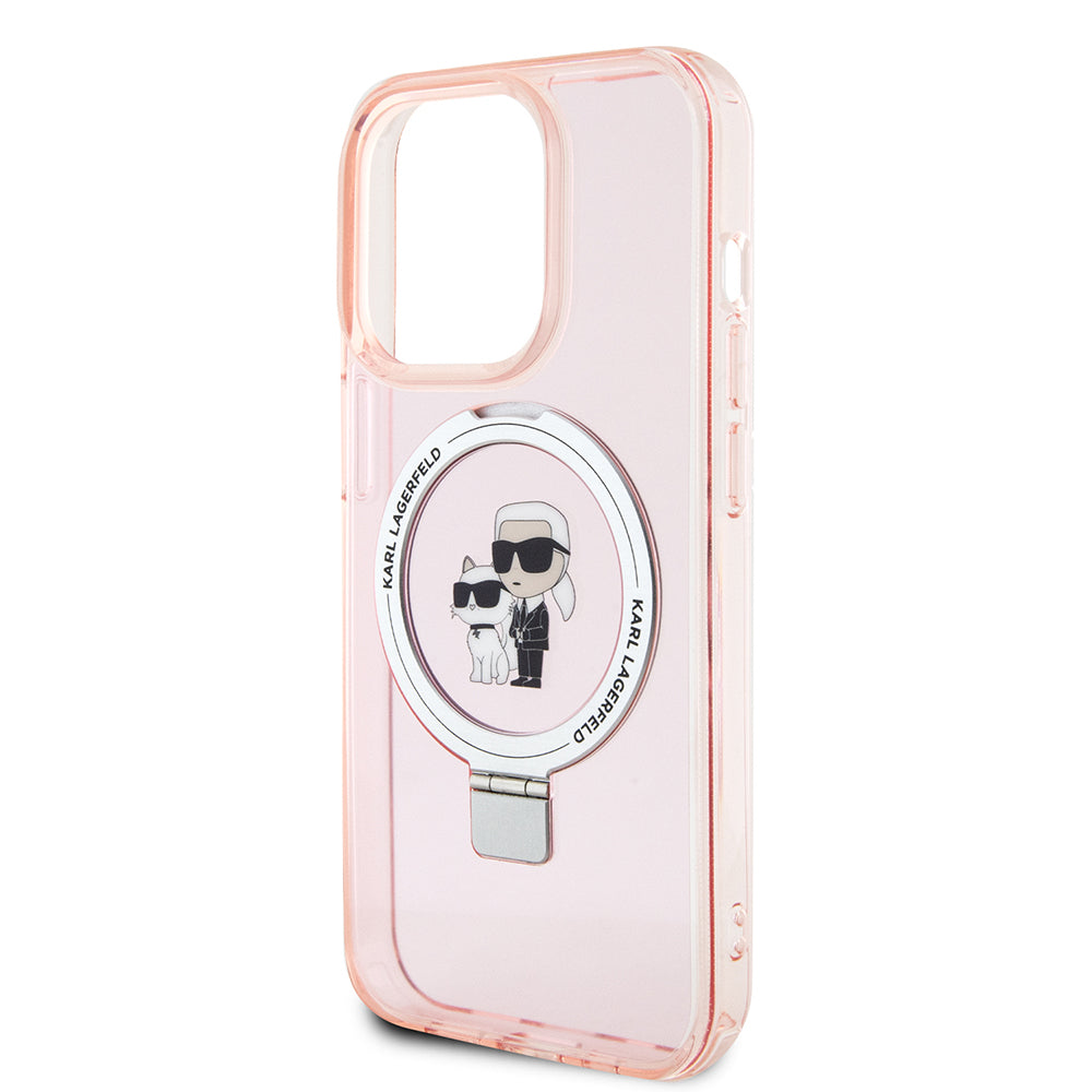 MagSafe Case for Apple iPhone 15 Pro, Karl Lagerfeld, Ring Stand Karl & Choupette, Pink