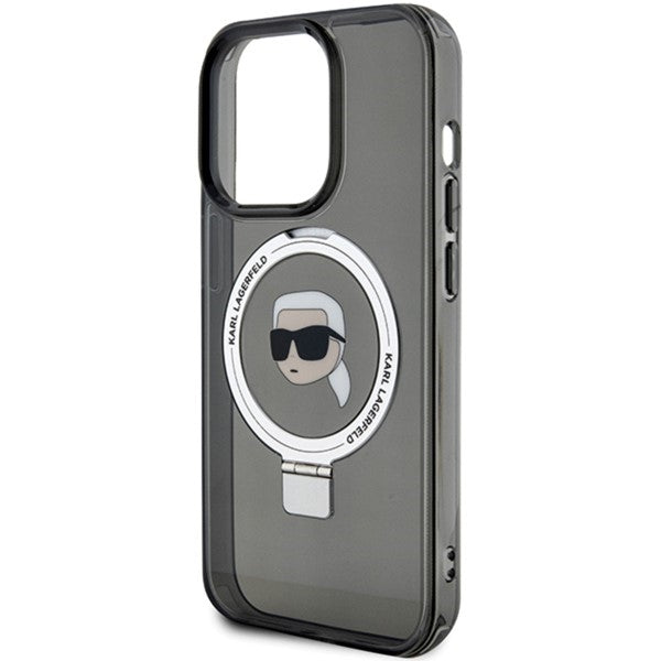MagSafe Case for Apple iPhone 15 Pro, Karl Lagerfeld, Ring Stand Karl's Head, Black