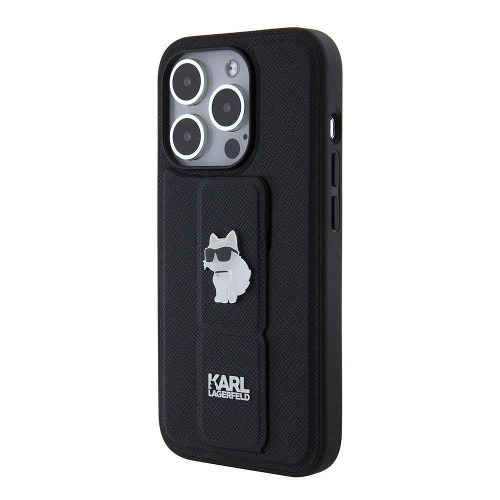 MagSafe Case for Apple iPhone 15 Pro, Karl Lagerfeld, Saffiano Gripstand Choupette, Black