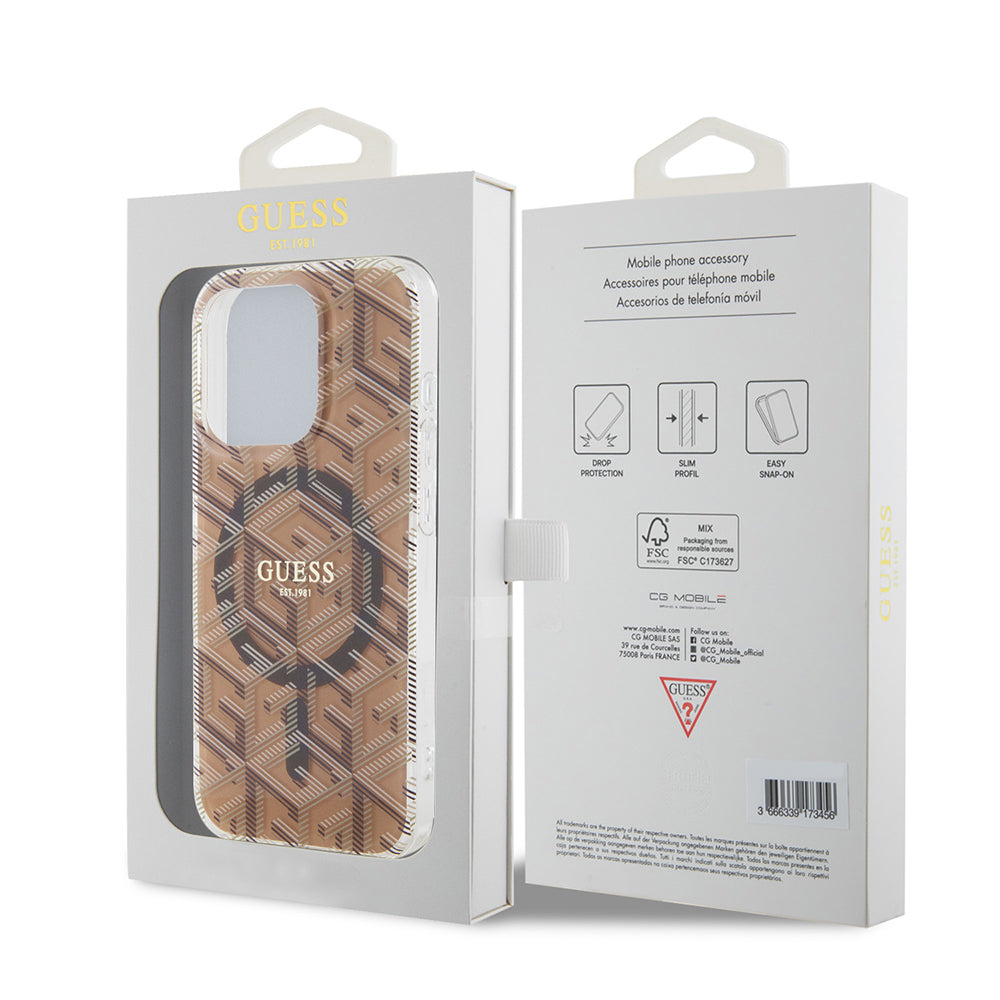 MagSafe Case for Apple iPhone 15 Pro Max, Guess, IML Gcube, Brown