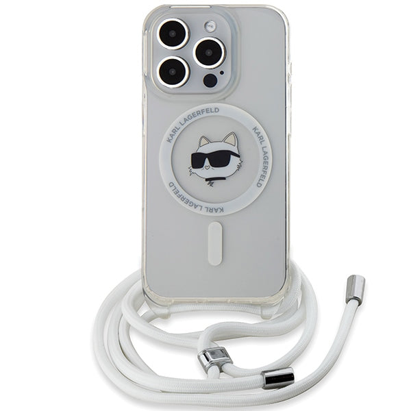 MagSafe Case for Apple iPhone 15 Pro Max, Karl Lagerfeld, IML Crossbody Choupette's Head with Strap, Transparent