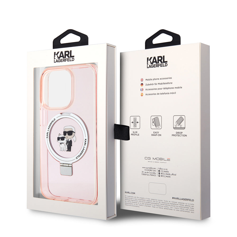 MagSafe Case for Apple iPhone 15 Pro Max, Karl Lagerfeld, Ring Stand Karl & Choupette, Pink