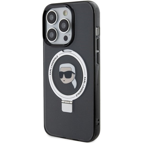 MagSafe Case for Apple iPhone 15 Pro Max, Karl Lagerfeld, Ring Stand Karl's Head, Black