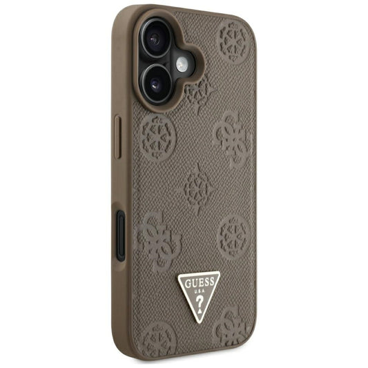 MagSafe Case for Apple iPhone 16, Guess, Peony Grained Hot Stamp Triangle, Brown