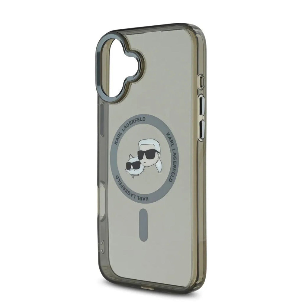 MagSafe Case for Apple iPhone 16, Karl Lagerfeld, IML Metal Karl & Choupette's Heads, Black