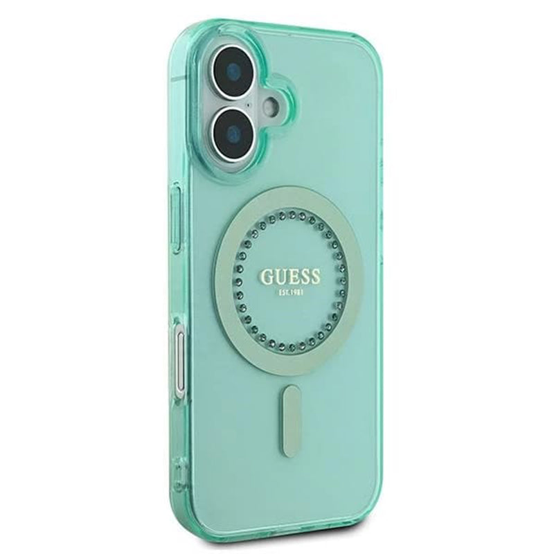 MagSafe Case for Apple iPhone 16 Plus, Guess, IML Rhinestone, Green