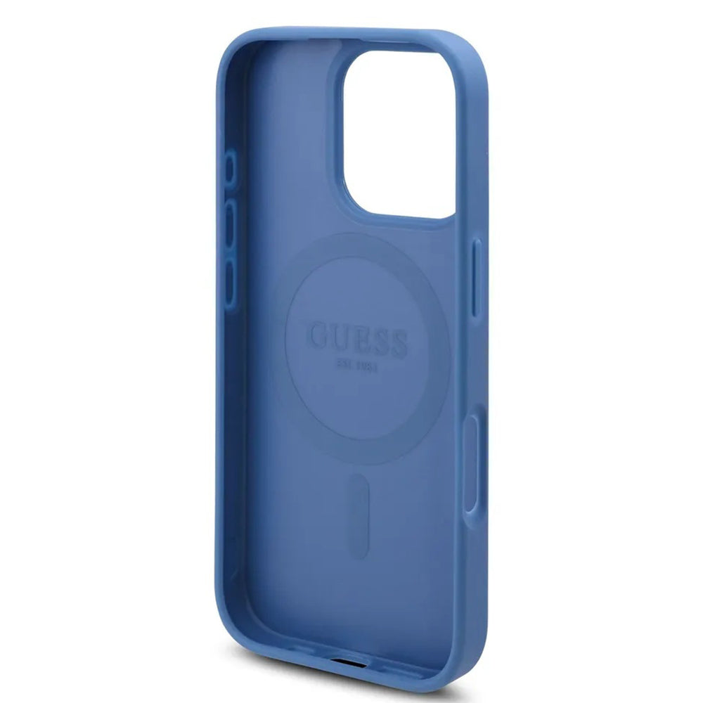 MagSafe Case for Apple iPhone 16 Pro, Guess, 4G Flowers Print, Blue