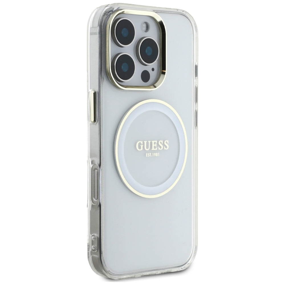 MagSafe Case for Apple iPhone 16 Pro, Guess, IML Metal Colored Circle, White