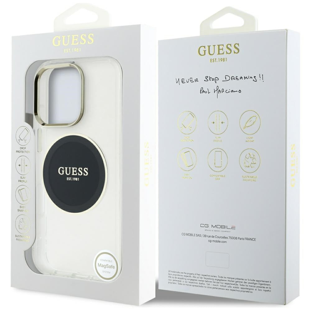 MagSafe Case for Apple iPhone 16 Pro, Guess, IML Metal Colored Circle, Black