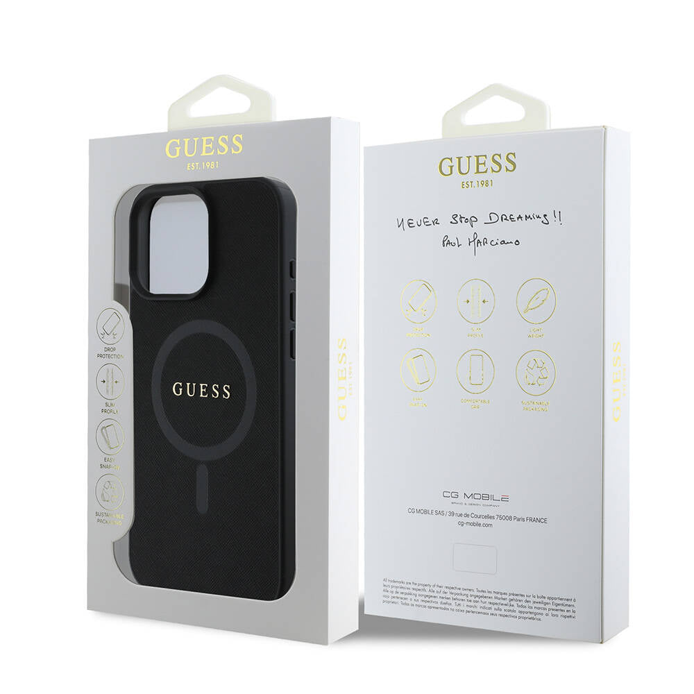 MagSafe Case for Apple iPhone 16 Pro, Guess, Saffiano Classic Logo, Black