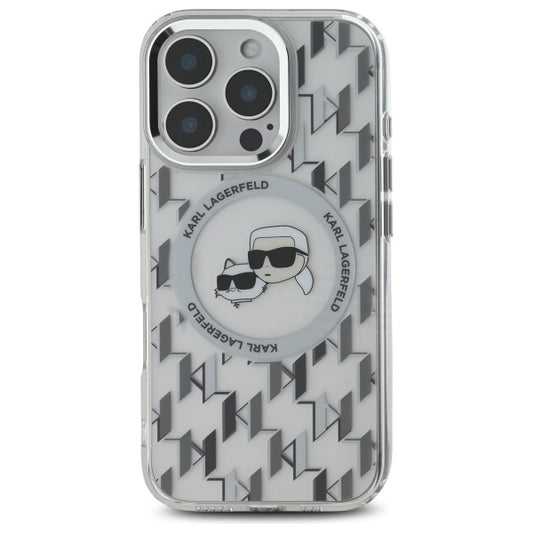 MagSafe Case for Apple iPhone 16 Pro, Karl Lagerfeld, IML Monogram Karl & Choupette's Heads, Transparent