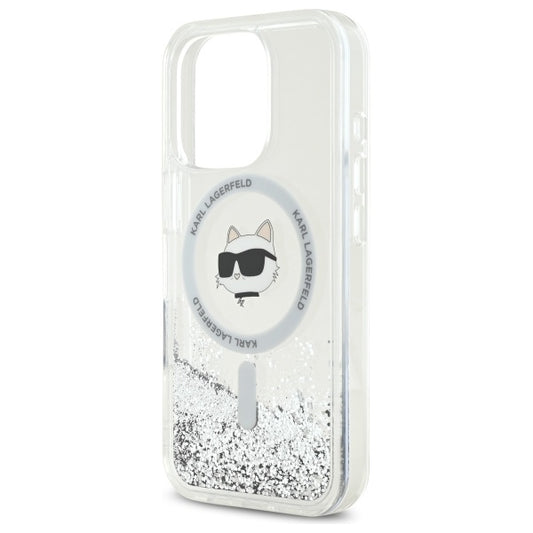 MagSafe Case for Apple iPhone 16 Pro, Karl Lagerfeld, Liquid Glitter Choupette's Head, Transparent