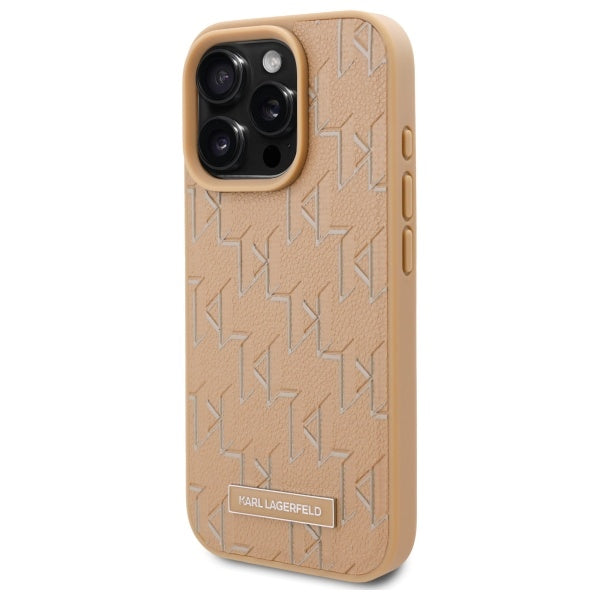 MagSafe Case for Apple iPhone 16 Pro, Karl Lagerfeld, Monogram Metal Logo, Beige