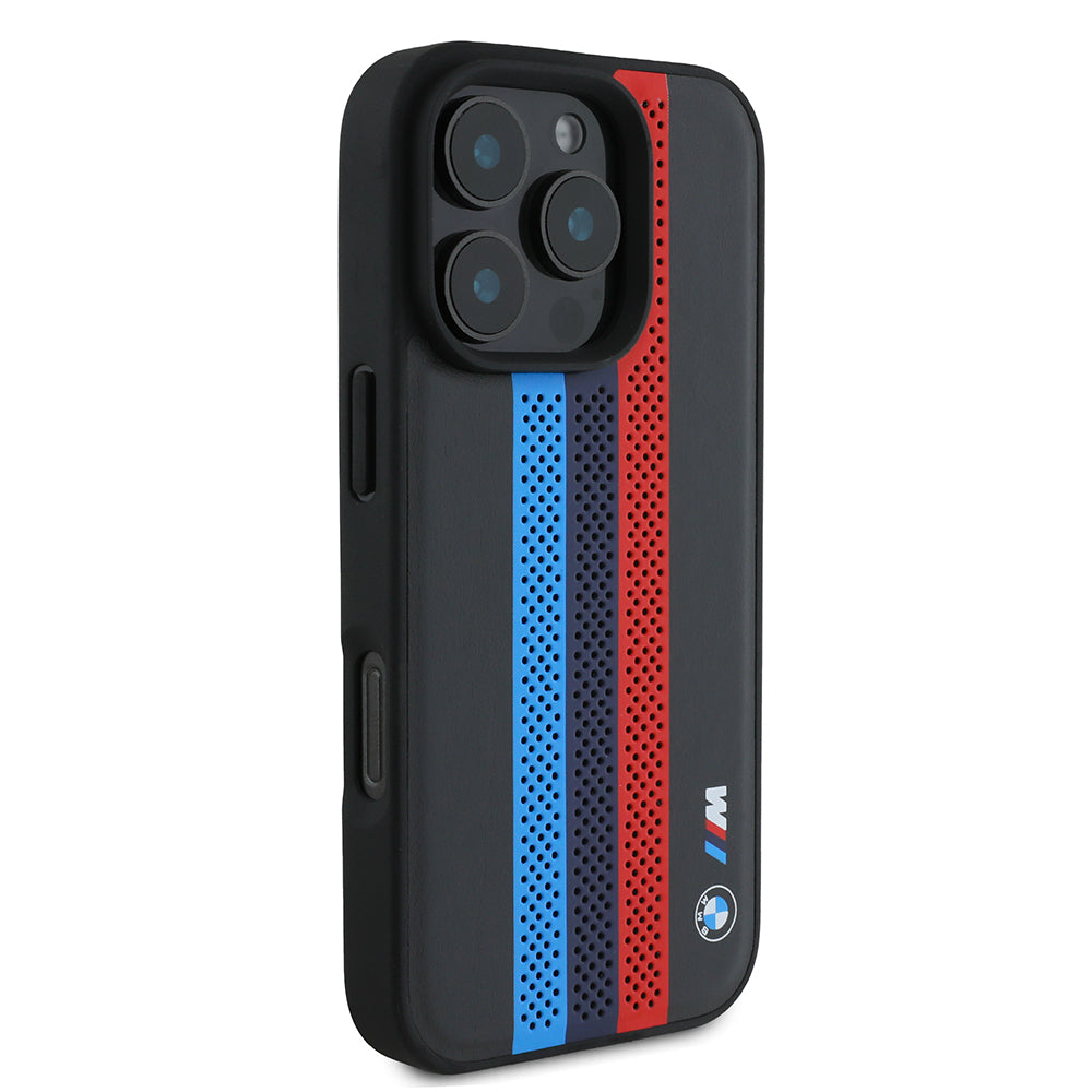 MagSafe Case for Apple iPhone 16 Pro Max, BMW, Perforated M Perf. Tricolor Stripers, Black