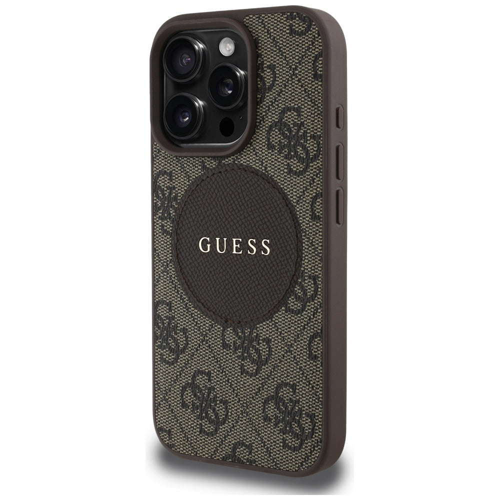 MagSafe Case for Apple iPhone 16 Pro Max, Guess, 4G Circle Classic Logo, Brown