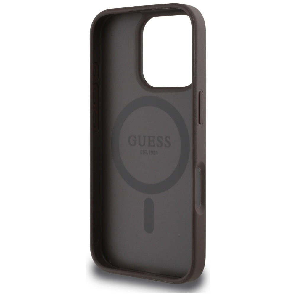 MagSafe Case for Apple iPhone 16 Pro Max, Guess, 4G Circle Classic Logo, Brown