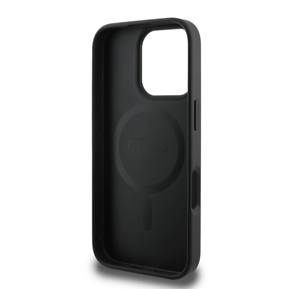 MagSafe Case for Apple iPhone 16 Pro Max, Guess, Grained Gold Ring, Black