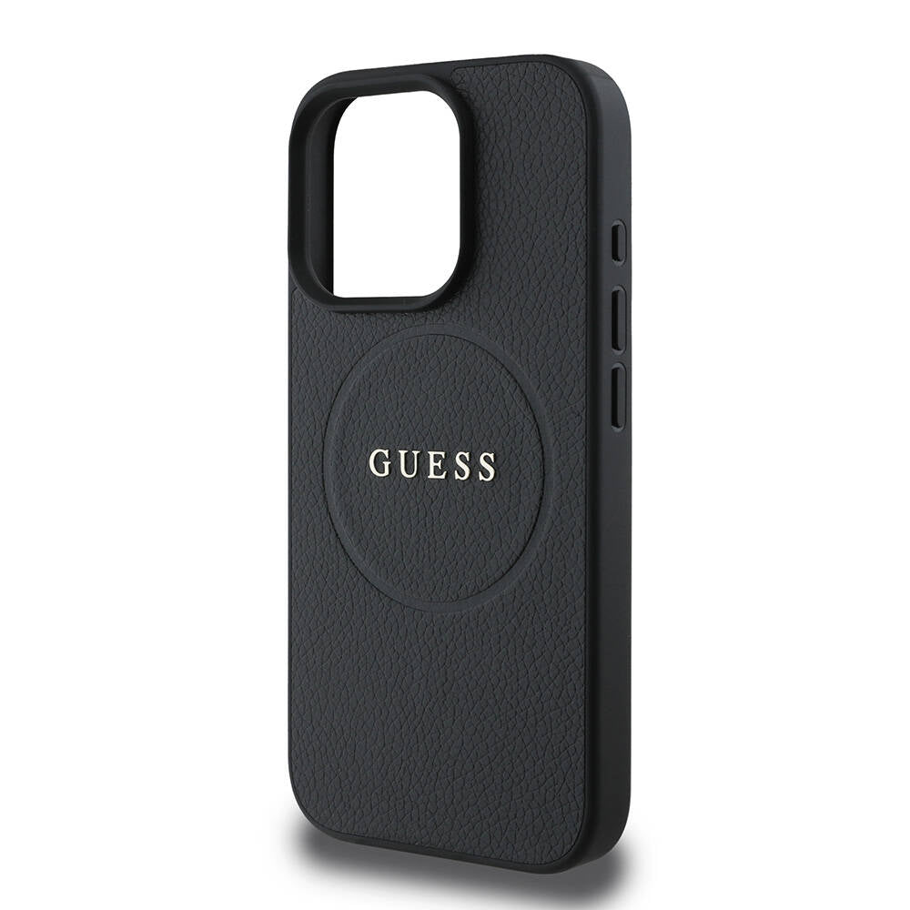 MagSafe Case for Apple iPhone 16 Pro Max, Guess, Grained Gold Ring, Black
