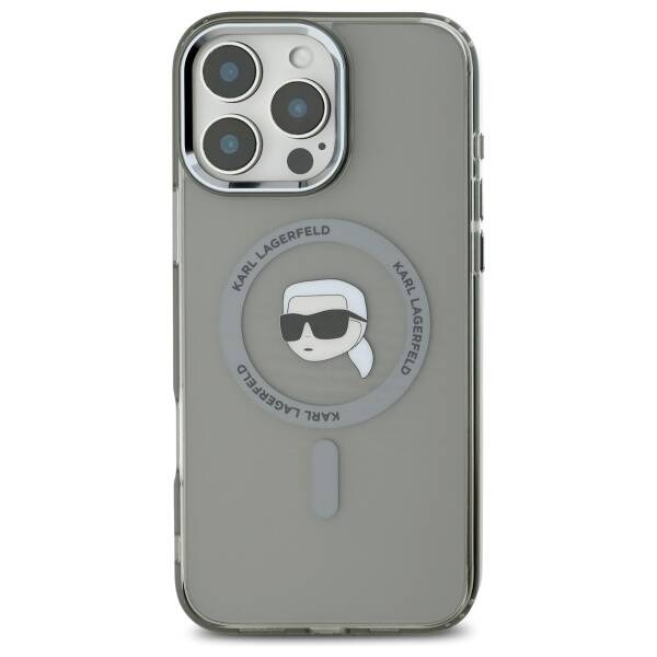 MagSafe Case for Apple iPhone 16 Pro Max, Karl Lagerfeld, IML Metal Karl's Head, Black