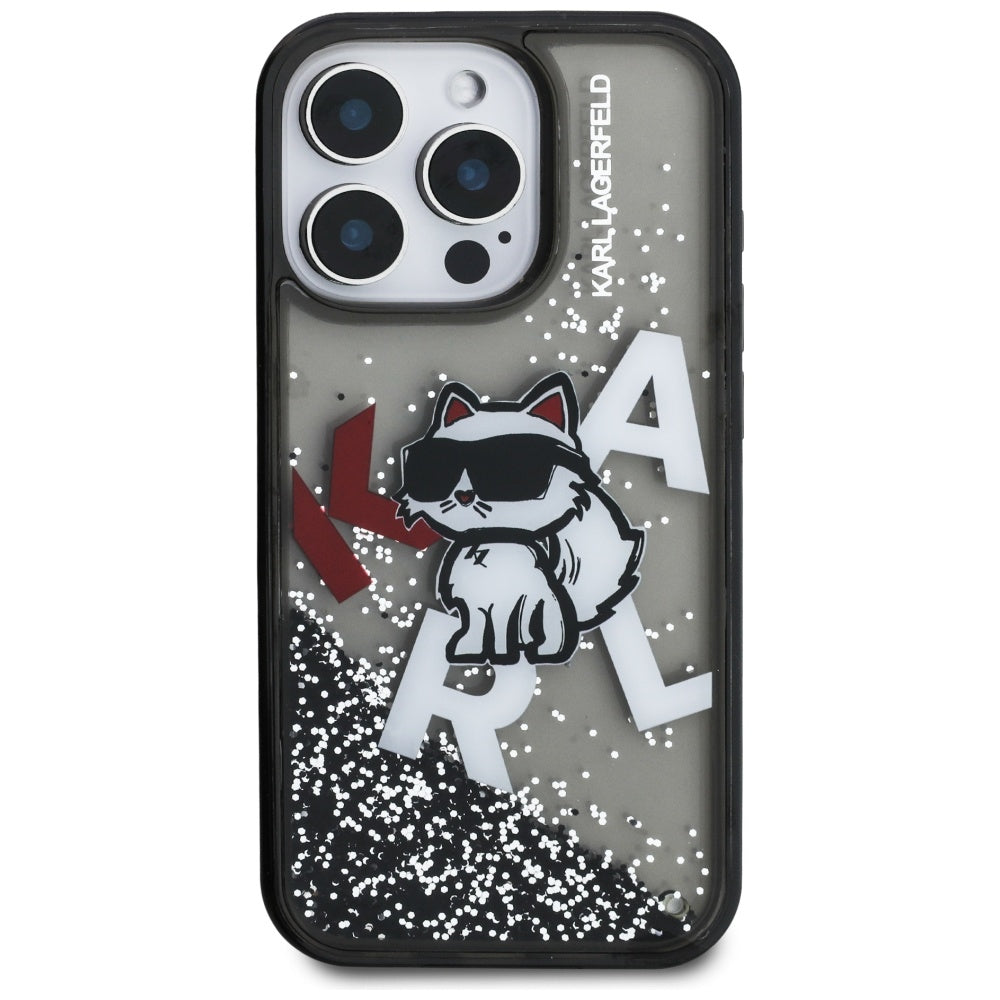 MagSafe Case for Apple iPhone 16 Pro Max, Karl Lagerfeld, Liquid Glitter Choupette Logo, Black