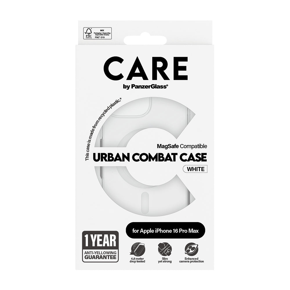 MagSafe Case for Apple iPhone 16 Pro Max, PanzerGlass, Urban Combat Care, White Transparent