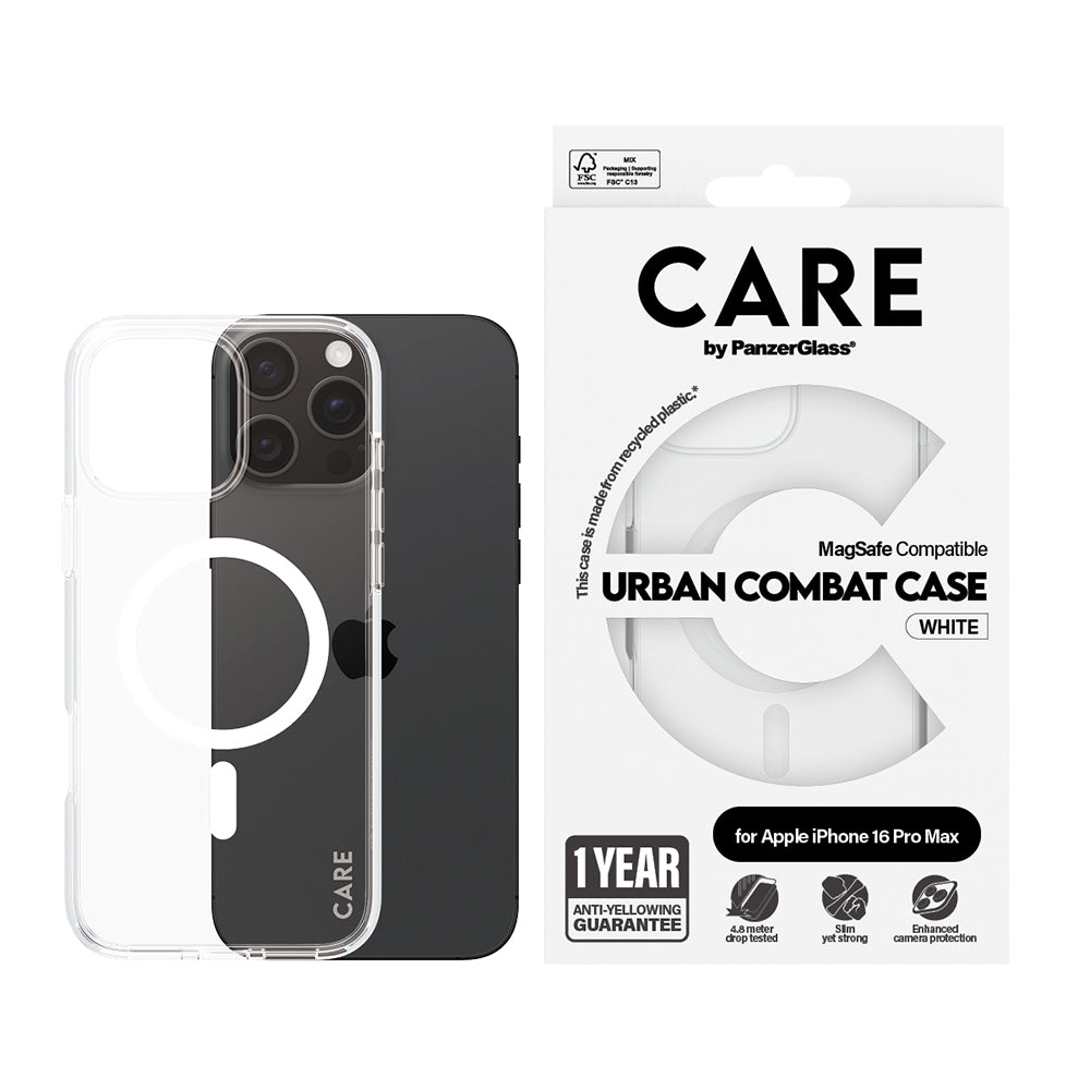 MagSafe Case for Apple iPhone 16 Pro Max, PanzerGlass, Urban Combat Care, White Transparent