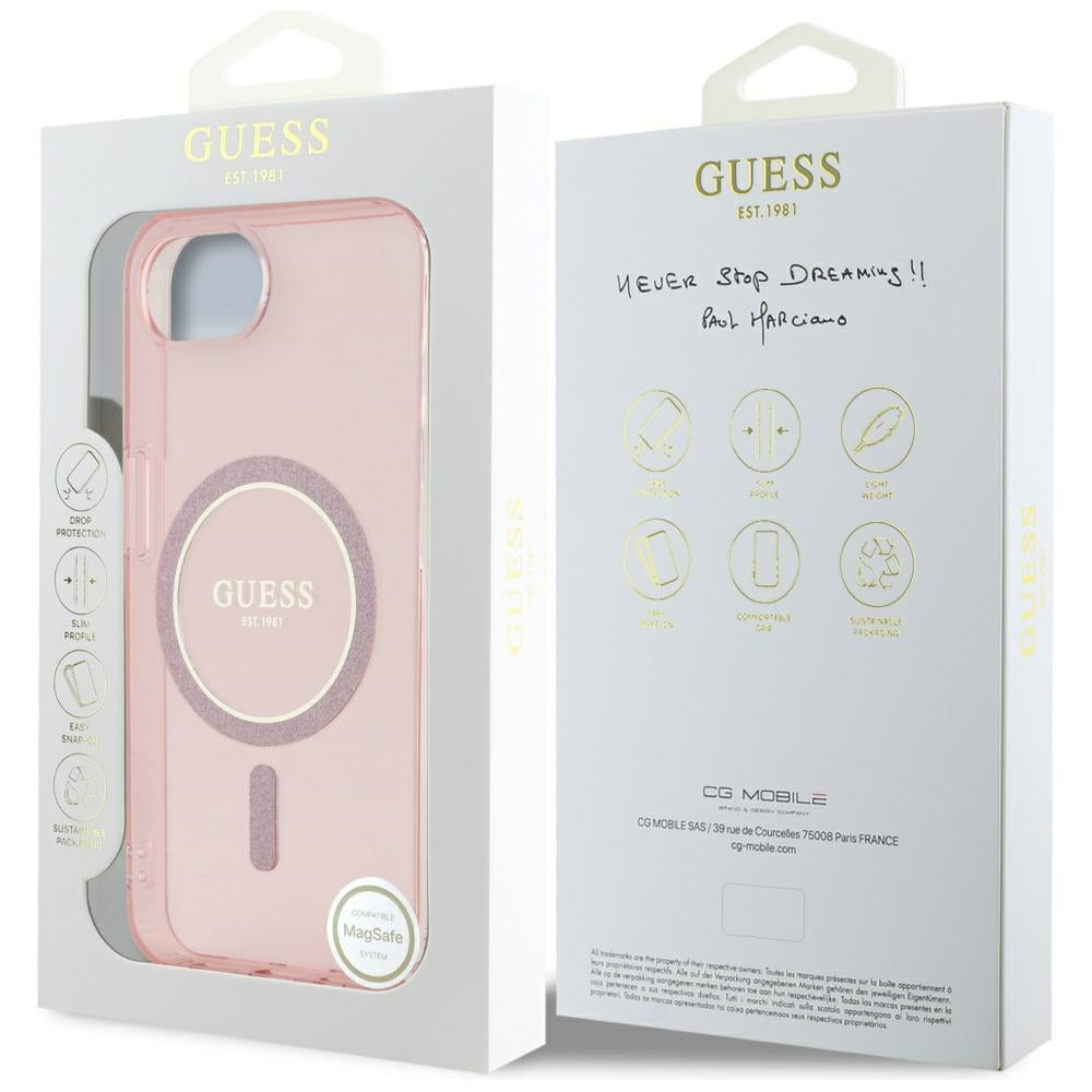 MagSafe Case for Apple iPhone 17e / 16e, Guess, IML Glitter Circle, Pink