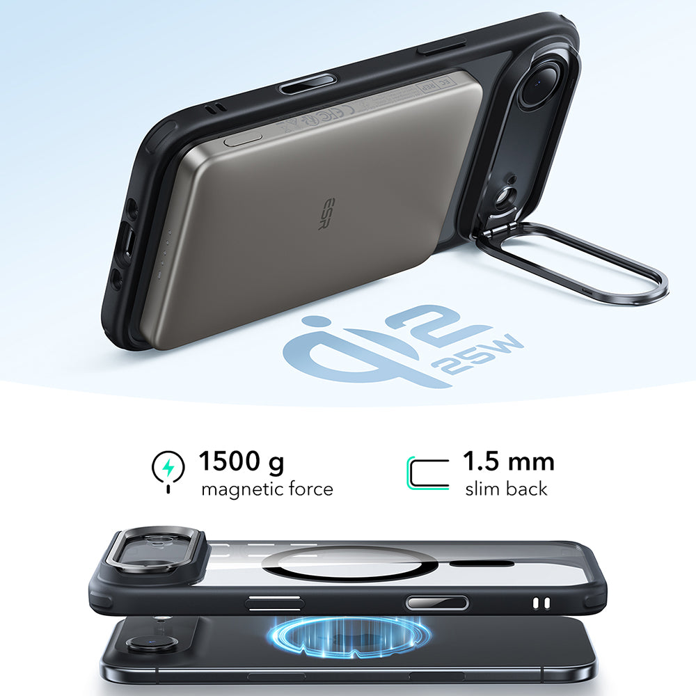 MagSafe Case for Apple iPhone 17 Air, ESR, Classic Hybrid Kickstand, Black Transparent