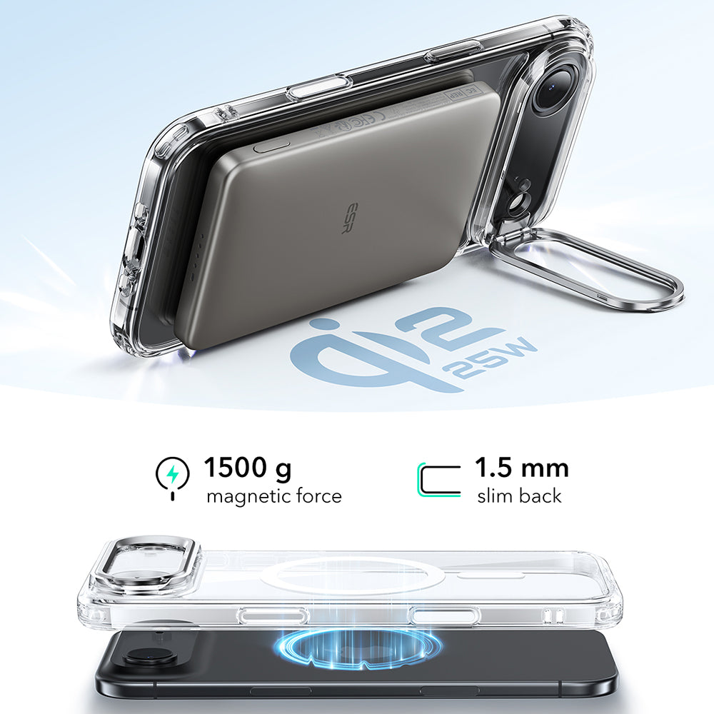 MagSafe Case for Apple iPhone 17 Air, ESR, Classic Hybrid Kickstand, Transparent