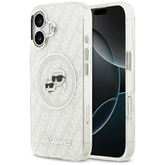MagSafe Case for Apple iPhone 17, Karl Lagerfeld, IML Glitter Karl & Choupette's Heads, Grey