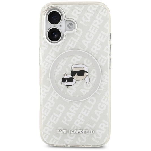MagSafe Case for Apple iPhone 17, Karl Lagerfeld, IML Glitter Karl & Choupette's Heads, Grey