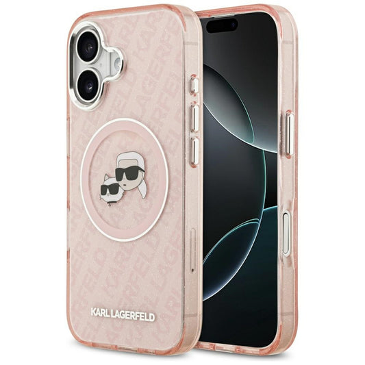 MagSafe Case for Apple iPhone 17, Karl Lagerfeld, IML Glitter Karl & Choupette's Heads, Pink