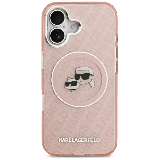 MagSafe Case for Apple iPhone 17, Karl Lagerfeld, IML Glitter Karl & Choupette's Heads, Pink