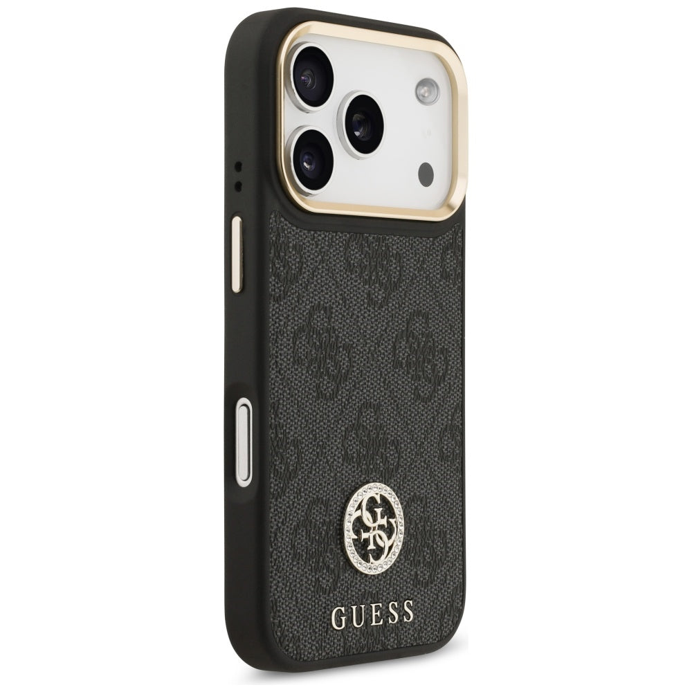 MagSafe Case for Apple iPhone 17 Pro, Guess, 4G Strass Logo with Big Strap, Black