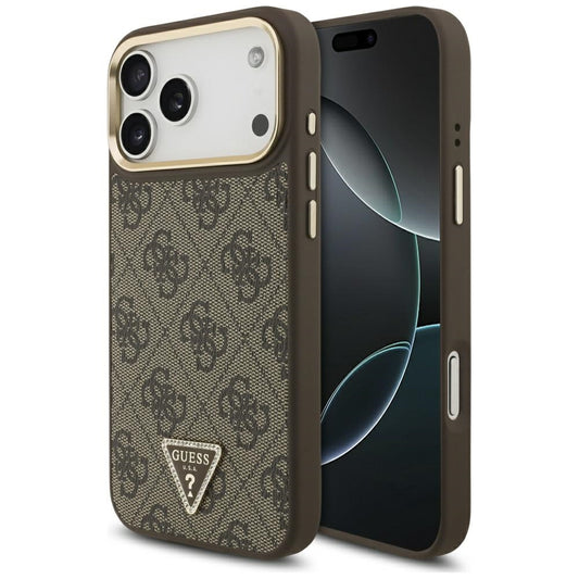 MagSafe Case for Apple iPhone 17 Pro, Guess, 4G Triangle Logo, Golden Brown