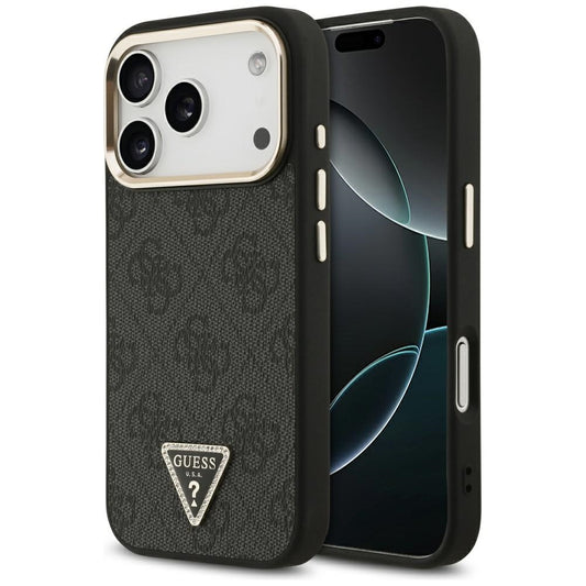 MagSafe Case for Apple iPhone 17 Pro, Guess, 4G Triangle Logo, Black Gold